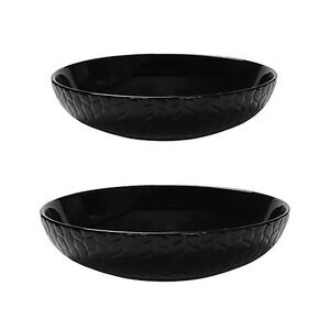 Temp-tations Ovenware Carved Willow 3-qt and 4-qt Ceramic Shallow Bowl Set Black